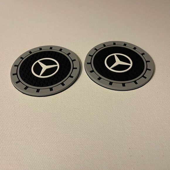 Mercedes logo cup Coasters in black and gray Set of 2 NWT - Picture 7 of 8